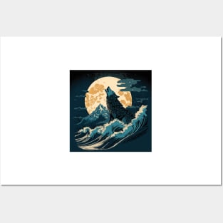 Japanese Wolf and Moon Posters and Art